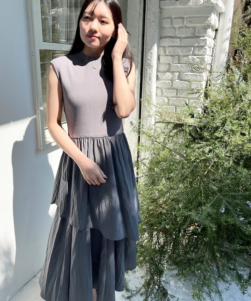 「MISCH MASCH」 ドッキングワンピース フリ- チャコールグレー レディース_画像4