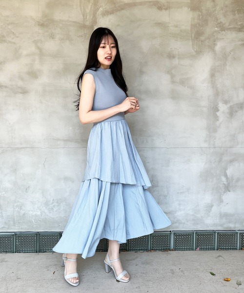 「MISCH MASCH」 ドッキングワンピース フリ- チャコールグレー レディース_画像8