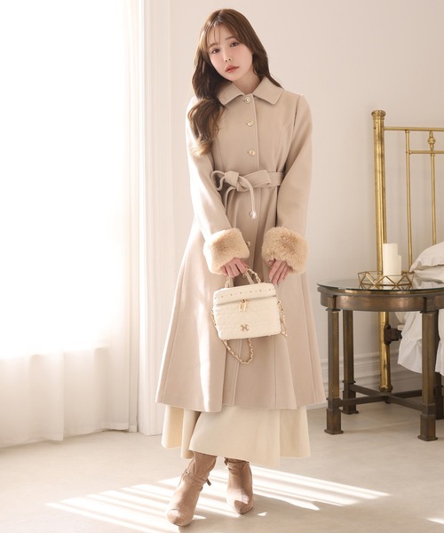 CIVIDINI ファー襟 ベージュロングコート CIVIDINI ファー襟 ベージュロングコート