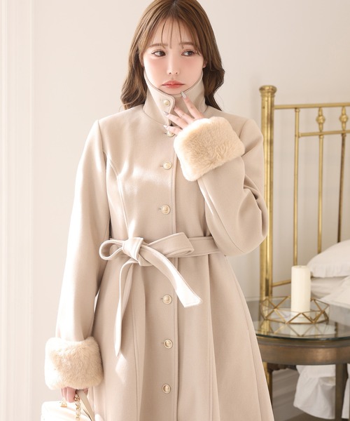 ベージュ ロングコート ピンク襟付きワンピースにも成ります。 one after another NICE CLAUP ステンカラーコート コート 「サイズ