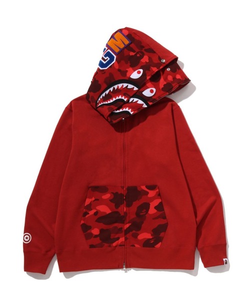 BAPE シャーク パーカー フルジップ 赤 イエロージップ 正規 A BATHING APE（アベイシングエイプ）の「SHARK FULL ZIP HOODIE M