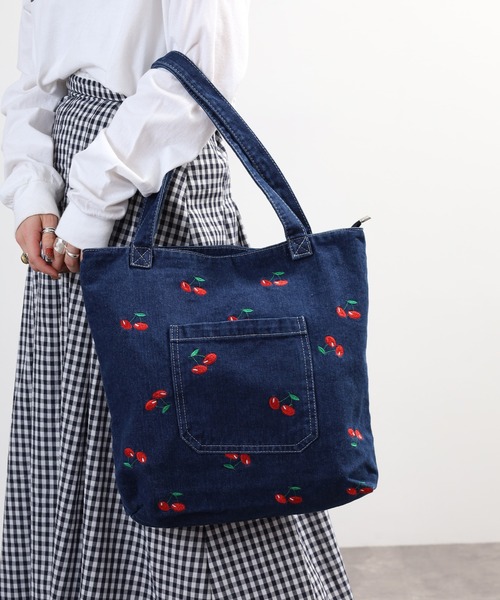 Crossi トートバッグ チェリー刺繍デニムトートバッグ レディース