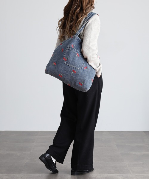 Crossi トートバッグ チェリー刺繍デニムトートバッグ レディース