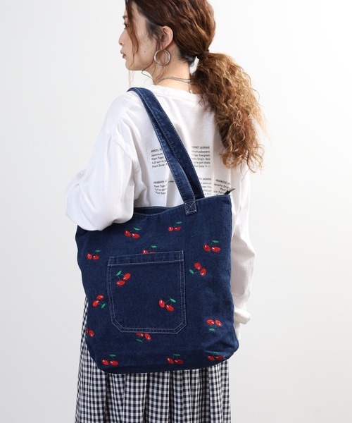 Crossi トートバッグ チェリー刺繍デニムトートバッグ レディース