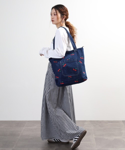 Crossi トートバッグ チェリー刺繍デニムトートバッグ レディース
