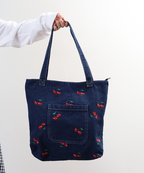Crossi トートバッグ チェリー刺繍デニムトートバッグ レディース