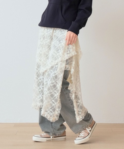 Nohea スカート 総柄レース レイヤード用 アシメトリースカート