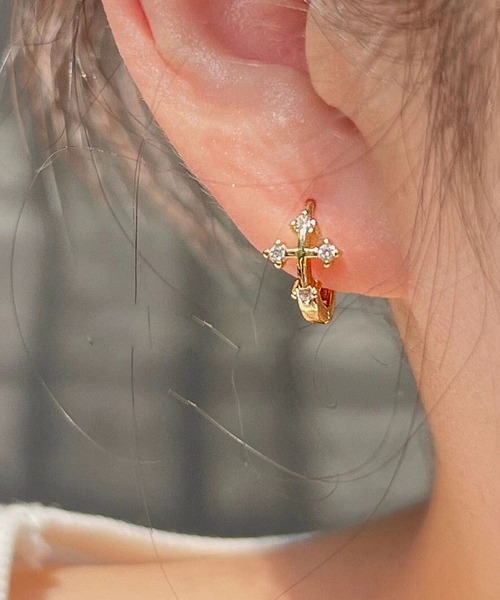 NO WAY ピアス /Bz/クロスフープピアス/十字架(RZ) メンズ レディース