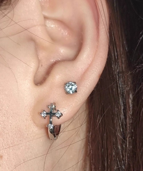 NO WAY ピアス /Bz/クロスフープピアス/十字架(RZ) メンズ レディース