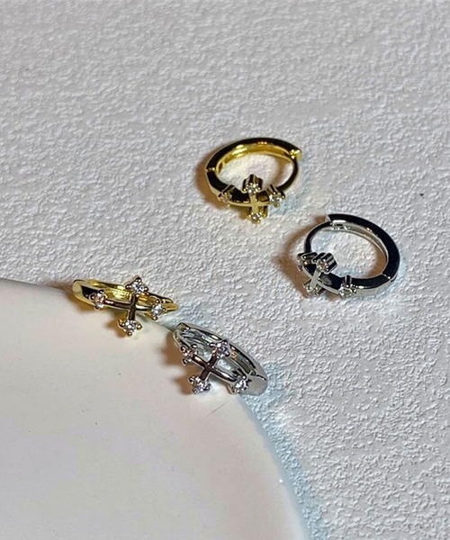 NO WAY ピアス /Bz/クロスフープピアス/十字架(RZ) メンズ レディース