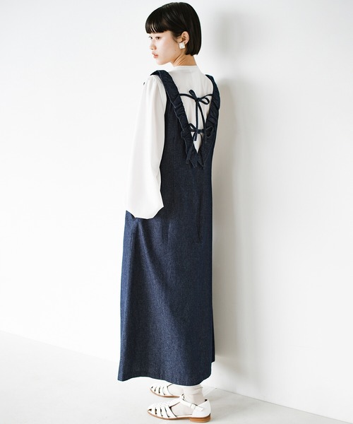 「haco!」 ノースリーブワンピース MEDIUM インディゴブルー レディース_画像7