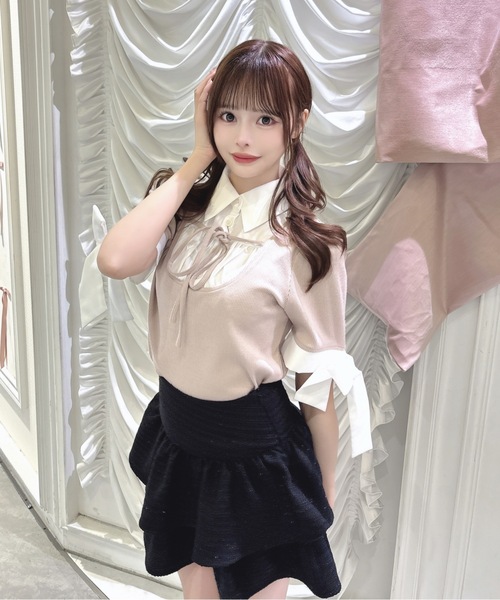 BANDAI 昭和レトロ　ハローレディレディ　シャツ　服　少女漫画 one way（ワンウェイ） tシャツ 袖リボンドッキングテレコ レディース