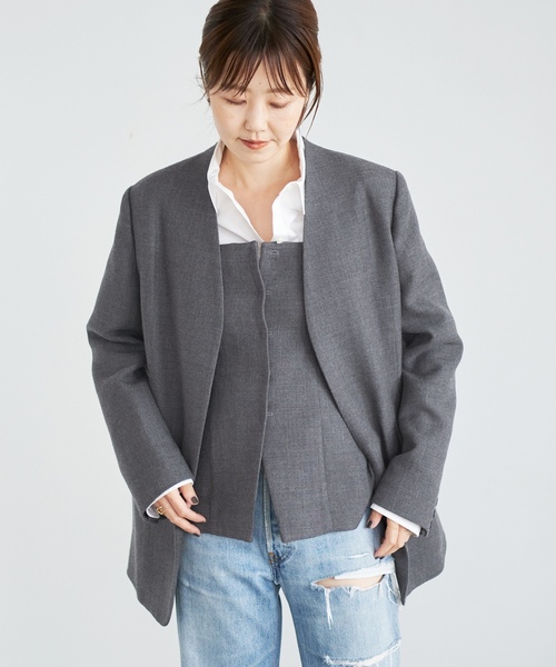 plage（プラージュ） ノーカラージャケット 38 グレー レディース
