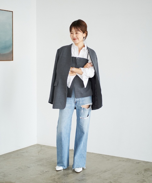 plage（プラージュ） ノーカラージャケット 38 グレー レディース