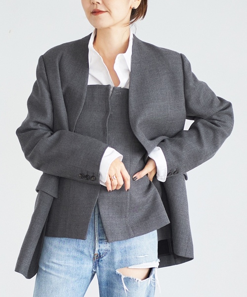 plage（プラージュ） ノーカラージャケット 38 グレー レディース