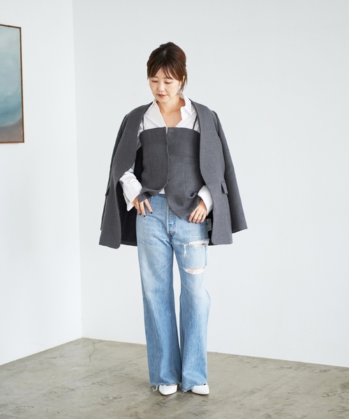 「Plage」 ノーカラージャケット 38 グレー レディースの画像