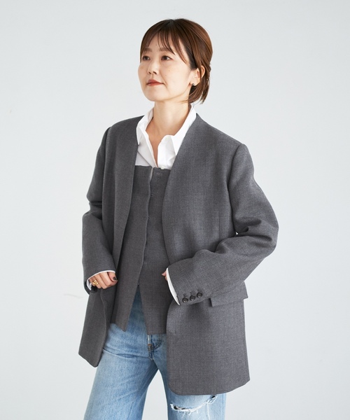 plage（プラージュ） ノーカラージャケット 38 グレー レディース