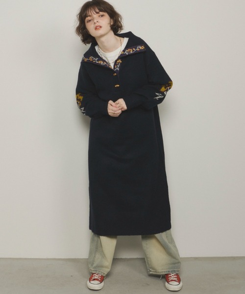 「Unitage」 ニットワンピース FREE ネイビー レディース_画像8