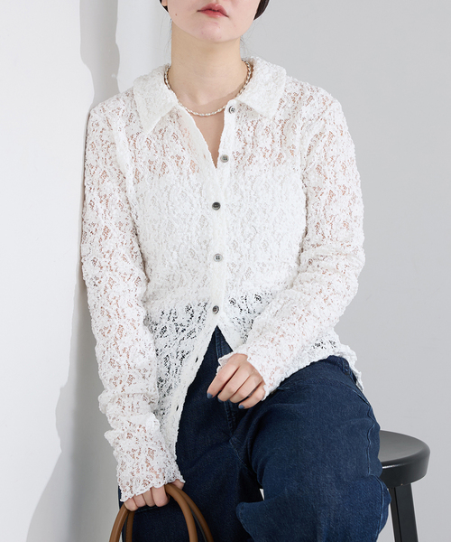 Flowerストレッチレース ポロシャツ IENA（イエナ） tシャツ Flowerストレッチレース ポロシャツ
