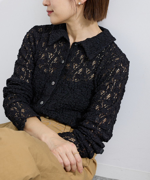 IENA（イエナ） tシャツ Flowerストレッチレース ポロシャツ