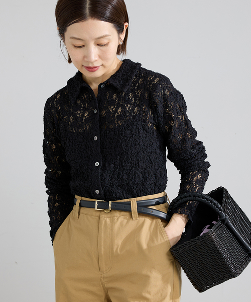 IENA（イエナ） tシャツ Flowerストレッチレース ポロシャツ