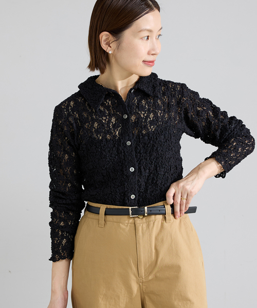 IENA（イエナ） tシャツ Flowerストレッチレース ポロシャツ