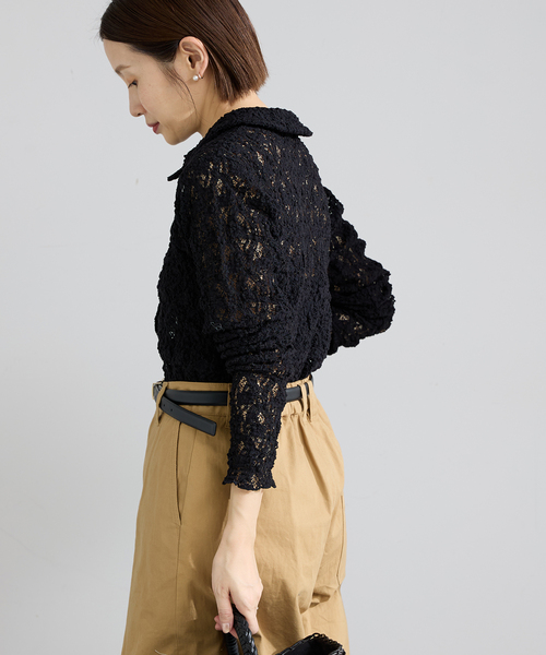 IENA（イエナ） tシャツ Flowerストレッチレース ポロシャツ