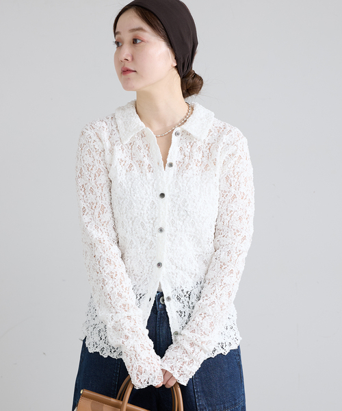 IENA（イエナ） tシャツ Flowerストレッチレース ポロシャツ