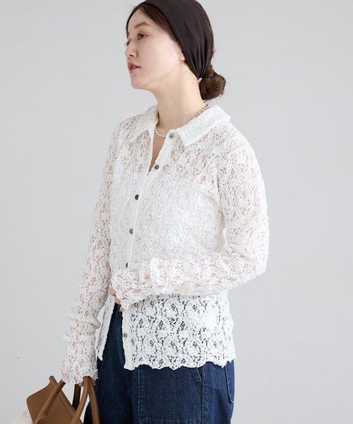 （美品）Flowerストレッチレース ポロシャツ IENA（イエナ） tシャツ Flowerストレッチレース ポロシャツ