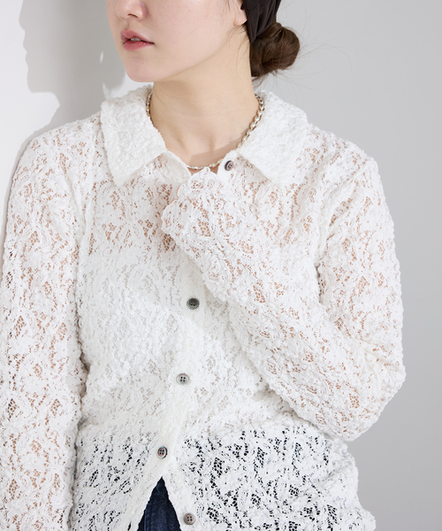 IENA（イエナ） tシャツ Flowerストレッチレース ポロシャツ