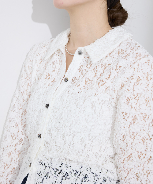 IENA（イエナ） tシャツ Flowerストレッチレース ポロシャツ
