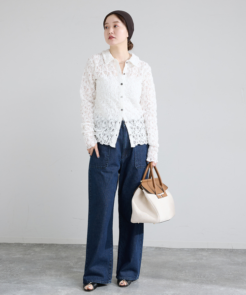 26SS IENA Flowerストレッチレース ポロシャツ IENA（イエナ） tシャツ Flowerストレッチレース ポロシャツ
