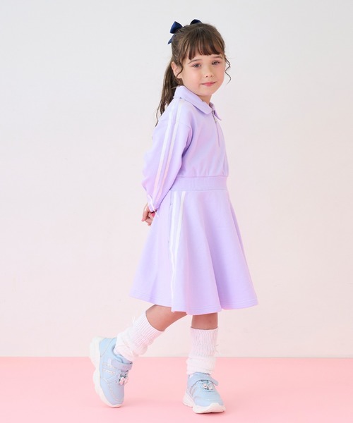 美品 mezzo piano セットアップ ボレロ 紫ワンピース 入学式 130 mezzo piano ワンピース ハーフZIP ラインワンピース キッズ 子供服