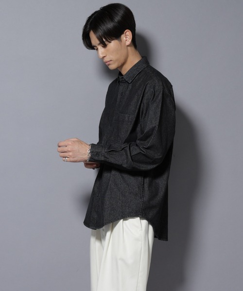 「NANO universe」 長袖シャツ M ネイビー メンズ_画像4