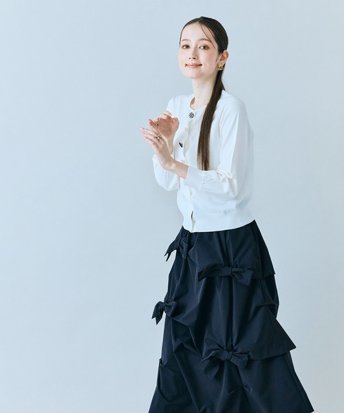 スカート 立体リボンモチーフロングスカートの画像