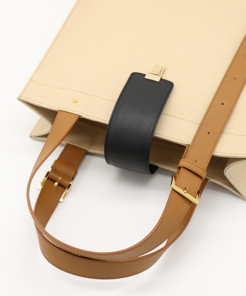 ショルダーバッグ Leather Flap Adjustable Belt Canvas Tote メンズ レディースの画像
