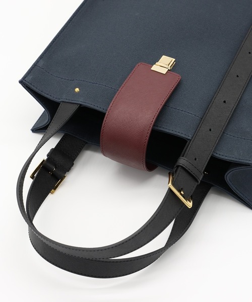 ショルダーバッグ Leather Flap Adjustable Belt Canvas Tote メンズ レディースの画像
