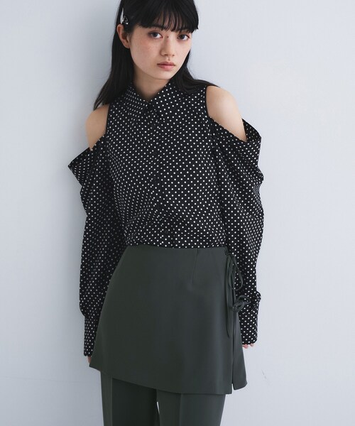 ブラウス シャツ dots open shoulder shirts レディース