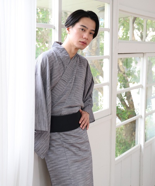 和なでしこ 浴衣 浴衣 メンズ 3点 セット「浴衣・ワンタッチ角帯・下駄