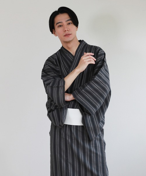 和なでしこ 浴衣 浴衣 メンズ 3点 セット「浴衣・ワンタッチ角帯・下駄 