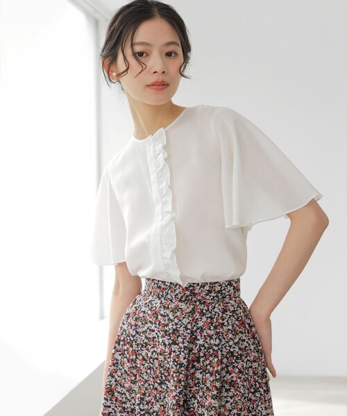 シャツ/ブラウス(半袖/袖なし) ARIEL FRILL BLOUSE ブラウス シャツ 半袖 ニューリヨセルシャーティング フロントフリル