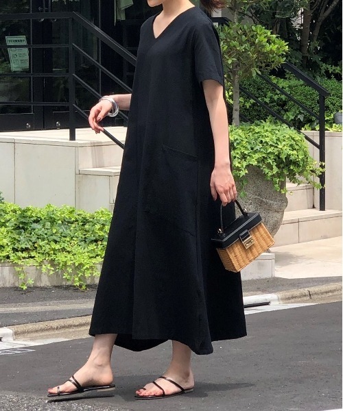 ワンピース 大人シルエット マキシ丈半袖ワンピース レディース 