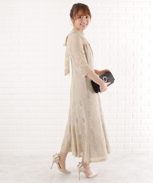 Lace Ladies ドレス 幾何学柄レースマーメイドワンピースドレス