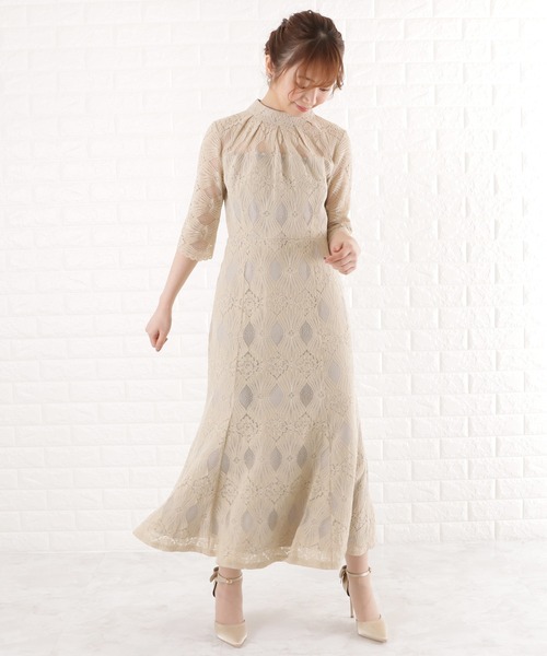 Lace Ladies ドレス 幾何学柄レースマーメイドワンピースドレス