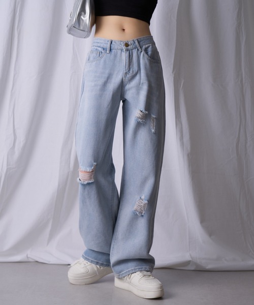 jeep デニムパンツ レディースストリートパンツWASHED DENIM miniministore ジーンズ デニム デニムパンツ 「夏に1枚でコーデ
