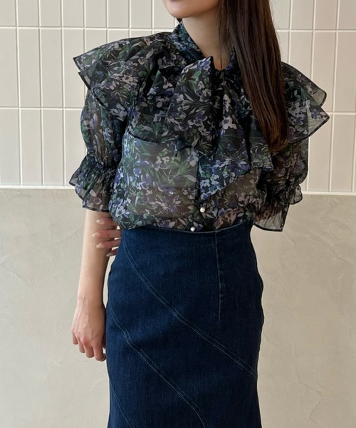 eimy istoire ブラウス シャツ Milly flower ボウタイブラウス