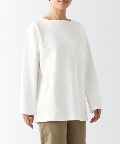 無印良品（MUJI） tシャツ Tシャツ 太番手ボートネック長袖Tシャツ