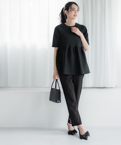 【新品タグ付】F by ROSSO撥水ストレッチスリットパンツ　黒　サイズ38 F by ROSSO パンツ ROSSO ダブルクロスデザインタックパンツ