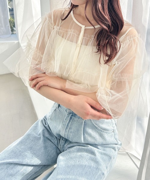 フリルシャツox Heather ブラウス シャツ チュールフリルプルオーバー 118744
