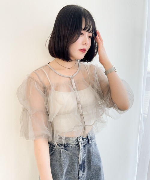 Heather ブラウス シャツ チュールフリルプルオーバー 118744